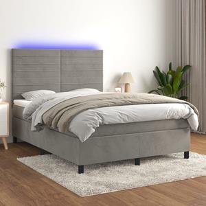 VidaXL Boxspring met matras en LED fluweel lichtgrijs 140x190 cm