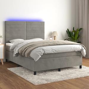 VidaXL Boxspring met matras en LED fluweel lichtgrijs 140x200 cm