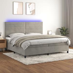 VidaXL Boxspring met matras en LED fluweel lichtgrijs 200x200 cm