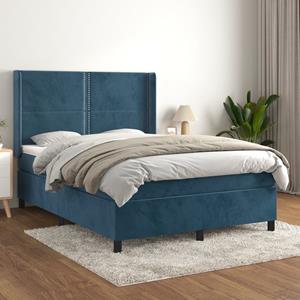 VidaXL Boxspring met matras fluweel donkerblauw 140x190 cm