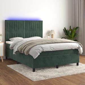 VidaXL Boxspring met matras en LED fluweel donkergroen 140x190 cm