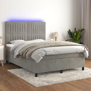 VidaXL Boxspring met matras en LED fluweel lichtgrijs 140x200 cm