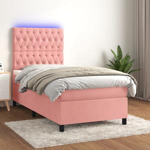 VidaXL Boxspring met matras en LED fluweel roze 80x200 cm