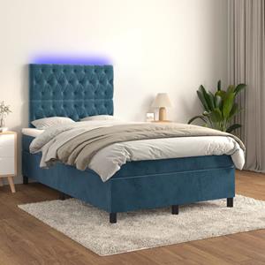 VidaXL Boxspring met matras en LED fluweel donkerblauw 120x200 cm