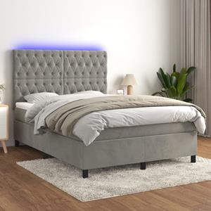 VidaXL Boxspring met matras en LED fluweel lichtgrijs 140x190 cm