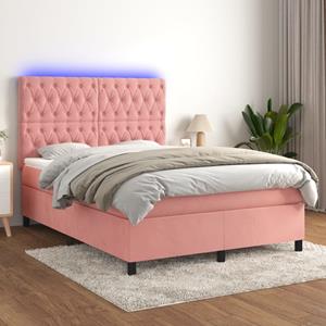 VidaXL Boxspring met matras en LED fluweel roze 140x190 cm