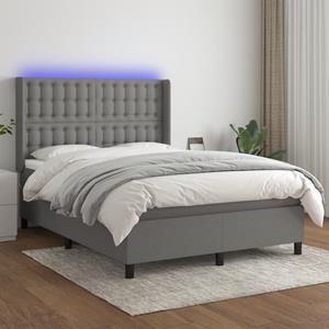 VidaXL Boxspring met matras en LED stof donkergrijs 140x190 cm