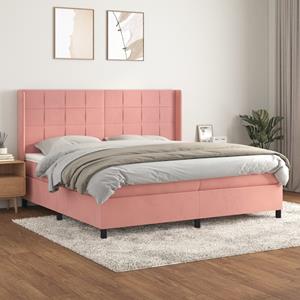 VidaXL Boxspring met matras fluweel roze 200x200 cm