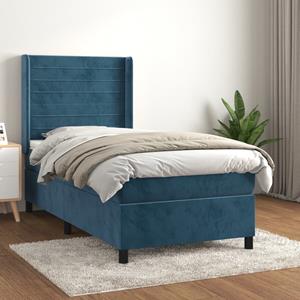 VidaXL Boxspring met matras fluweel donkerblauw 90x190 cm