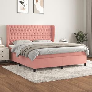 VidaXL Boxspring met matras fluweel roze 180x200 cm