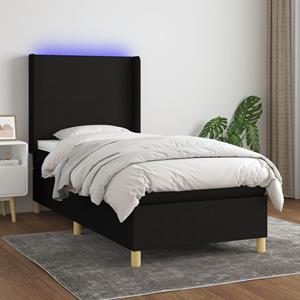 VidaXL Boxspring met matras en LED stof zwart 90x190 cm