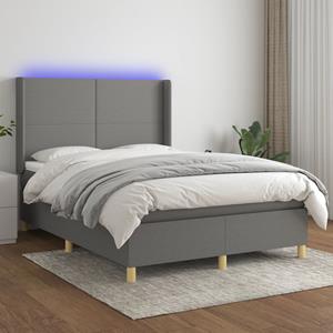 VidaXL Boxspring met matras en LED stof donkergrijs 140x190 cm