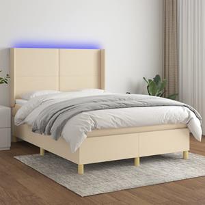 VidaXL Boxspring met matras en LED stof crèmekleurig 140x190 cm