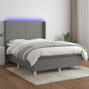 VidaXL Boxspring met matras en LED stof donkergrijs 140x200 cm