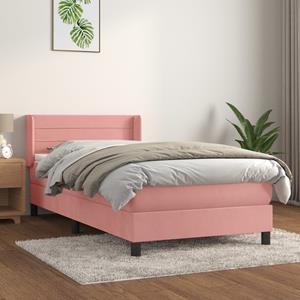 VidaXL Boxspring met matras fluweel roze 90x190 cm