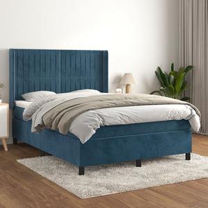 VidaXL Boxspring met matras fluweel donkerblauw 140x200 cm