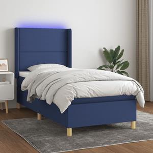 VidaXL Boxspring met matras en LED stof blauw 90x200 cm