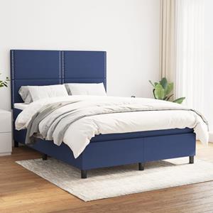 VidaXL Boxspring met matras stof blauw 140x200 cm