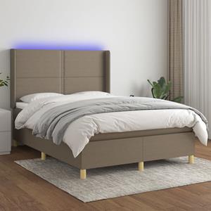 VidaXL Boxspring met matras en LED stof taupe 140x190 cm