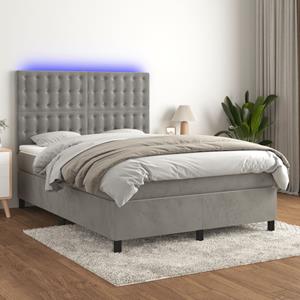 VidaXL Boxspring met matras en LED fluweel lichtgrijs 140x190 cm