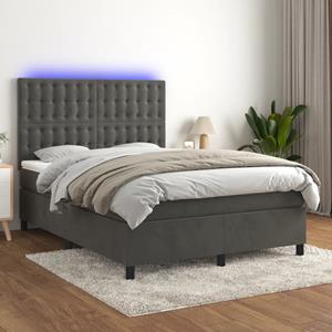 VidaXL Boxspring met matras en LED fluweel donkergrijs 140x200 cm