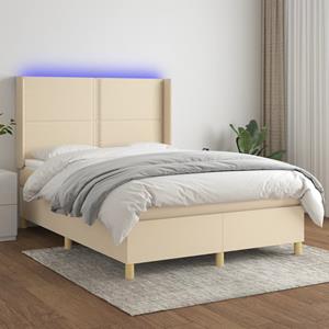 VidaXL Boxspring met matras en LED stof crèmekleurig 140x200 cm