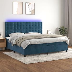 VidaXL Boxspring met matras en LED fluweel donkerblauw 200x200 cm