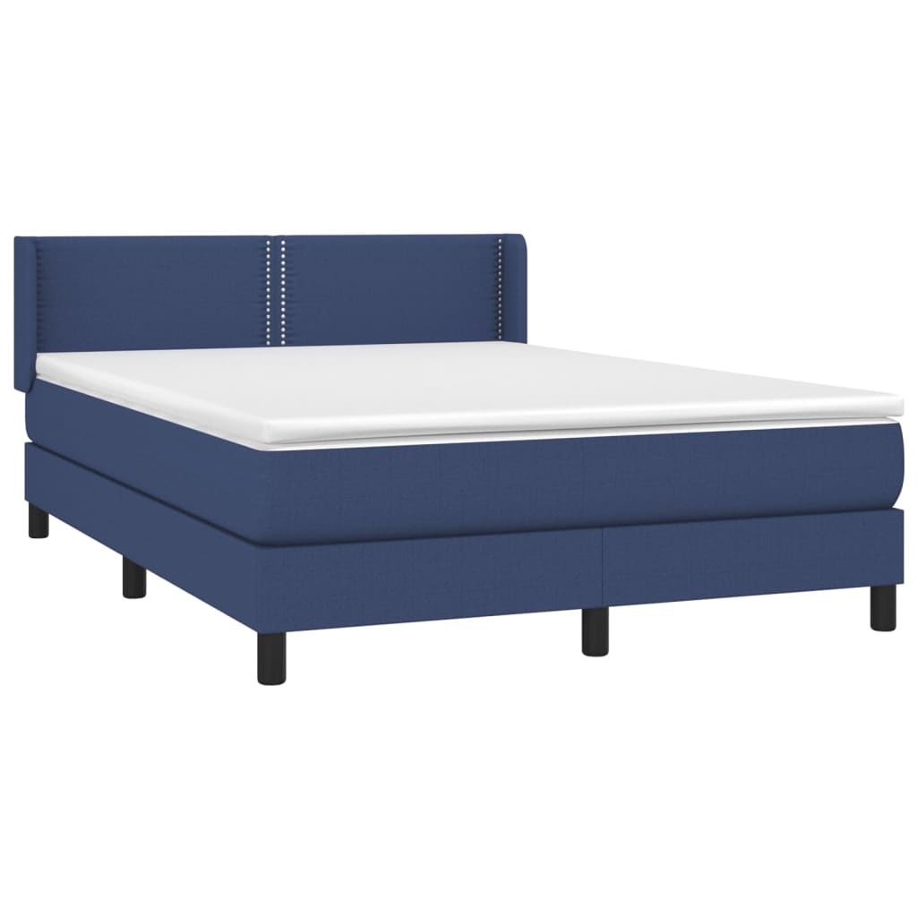 vidaXL Boxspring met matras stof blauw 140x200 cm