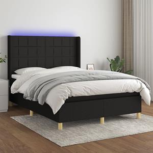 VidaXL Boxspring met matras en LED stof zwart 140x190 cm