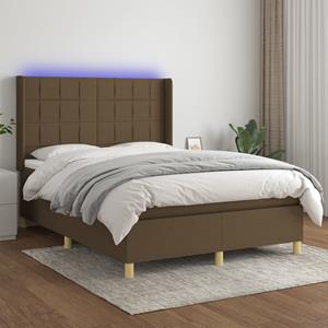 VidaXL Boxspring met matras en LED stof donkerbruin 140x190 cm