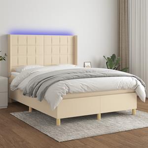 VidaXL Boxspring met matras en LED stof crèmekleurig 140x190 cm