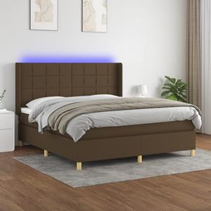 VidaXL Boxspring met matras en LED stof donkerbruin 180x200 cm