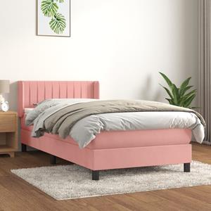 VidaXL Boxspring met matras fluweel roze 90x200 cm