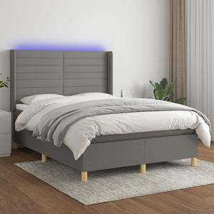 VidaXL Boxspring met matras en LED stof donkergrijs 140x190 cm