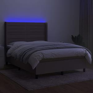 VidaXL Boxspring met matras en LED stof taupe 140x190 cm