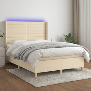 VidaXL Boxspring met matras en LED stof crèmekleurig 140x190 cm