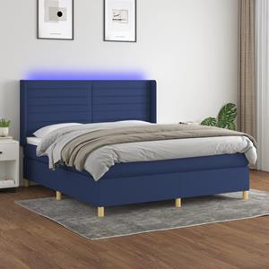 VidaXL Boxspring met matras en LED stof blauw 160x200 cm