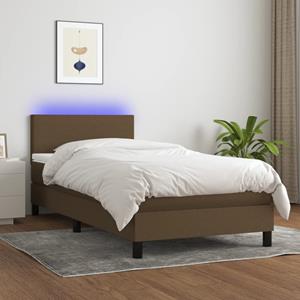 VidaXL Boxspring met matras en LED stof donkerbruin 90x190 cm