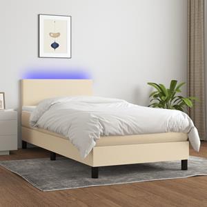 VidaXL Boxspring met matras en LED stof crèmekleurig 90x190 cm