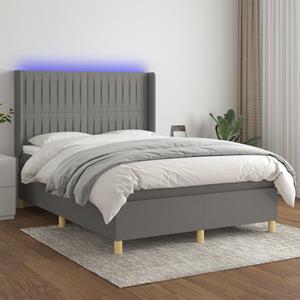 VidaXL Boxspring met matras en LED stof donkergrijs 140x190 cm