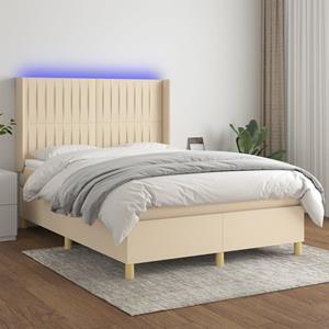 VidaXL Boxspring met matras en LED stof crèmekleurig 140x190 cm