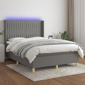 VidaXL Boxspring met matras en LED stof donkergrijs 140x200 cm