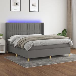 VidaXL Boxspring met matras en LED stof donkergrijs 180x200 cm