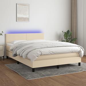 VidaXL Boxspring met matras en LED stof crèmekleurig 140x200 cm