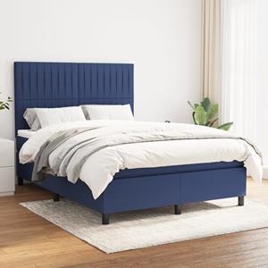 VidaXL Boxspring met matras stof blauw 140x190 cm