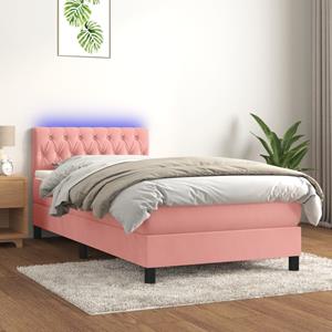 VidaXL Boxspring met matras en LED fluweel roze 100x200 cm