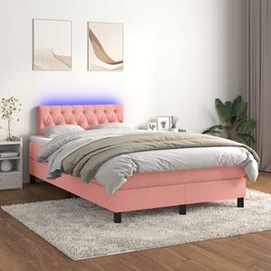 VidaXL Boxspring met matras en LED fluweel roze 120x200 cm