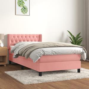 VidaXL Boxspring met matras fluweel roze 90x190 cm