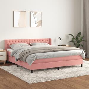 VidaXL Boxspring met matras fluweel roze 160x200 cm