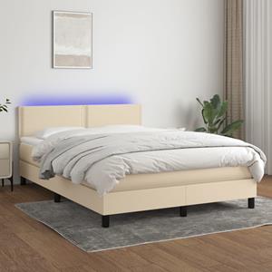 VidaXL Boxspring met matras en LED stof crèmekleurig 140x190 cm